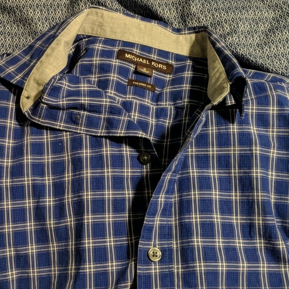 Tailored fit blue plaid casual button down - Picture 2 of 3